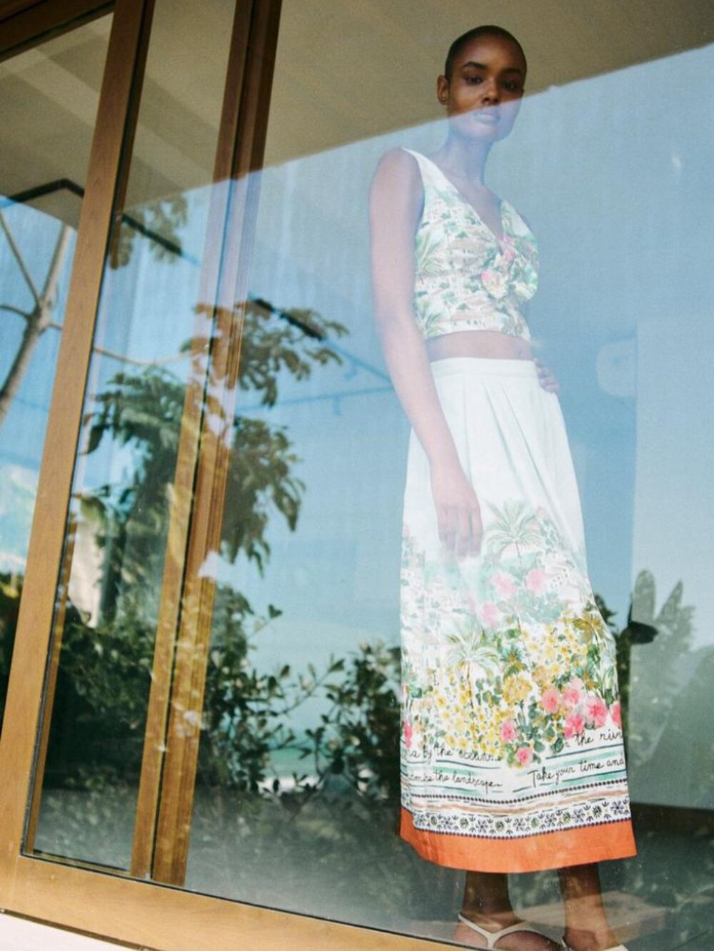 ZARA NWT Printed Co‑Ord Set Knotted Crop Top & Midi Skirt Size XS Boho Garden - Picture 3 of 14